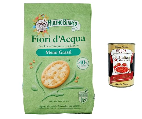 12x Mulino Bianco Fiori d'Acqua Cracker mit weniger Fett, salziger Snack für Snacks, ohne Palmöl, ohne Hefe, 250 g + Italian Gourmet polpa 400g von Italian Gourmet E.R.