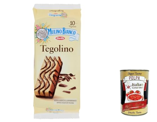 12x Mulino Bianco Tegolini con Crema al Cacao Magro, Kuchen mit magerer Kakaocreme 350g + Italian Gourmet polpa 400g von Italian Gourmet E.R.