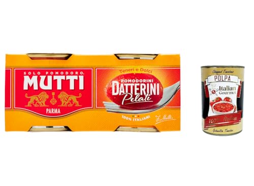 12x Mutti Datterini Pelati, datterini geschälte Tomaten sauce, 100% Italienisch 440g (2x 220 g) + Italian Gourmet polpa 400g von Italian Gourmet E.R.