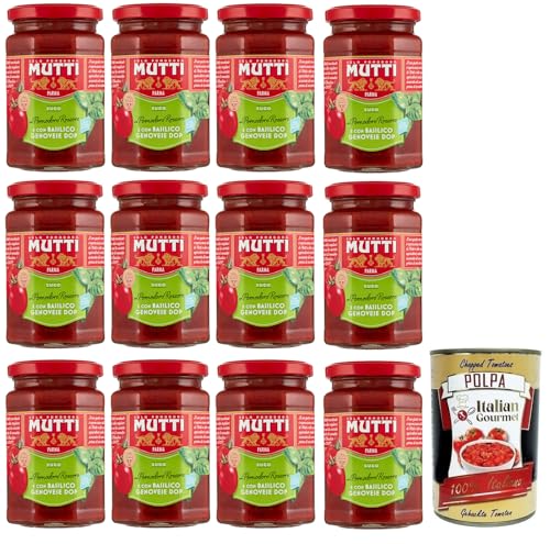 12x Mutti Sugo con Basilico,Sauce mit Rossoro-Tomate und Genuesischem Basilikum DOP,Italienische Tomatensauce 280g + Italian Gourmet Polpa di Pomodoro 400g Dose von Italian Gourmet E.R.