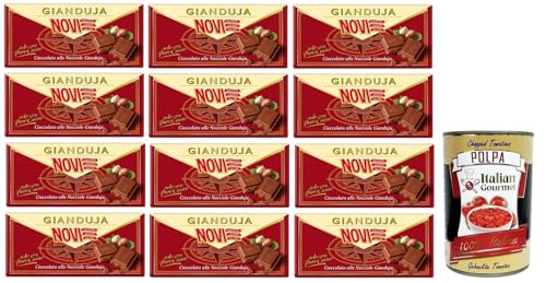 12x Novi Cioccolato alle Nocciole Gianduia Tafel Haselnussschokolade Gianduja mit Reinem Kakao 100g + Italian Gourmet Polpa di Pomodoro 400g Dose von Italian Gourmet E.R.