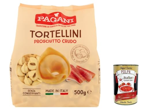 12x Pagani Pasta all' Uovo Tortellini con Prosciutto Crudo, Eiernudeln mit Parma ham, Pasta mit Ei 500g + Italian Gourmet polpa 400g von Italian Gourmet E.R.