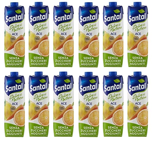 12x Parmalat Santal Succo di Frutta Ace Dolce di Natura Zero Zuccheri Aggiunti Geschmack Orange, Karotte und Zitrone Fruchtsaft Null Zuckerzusatz Erfrischendes Erfrischungsgetränk Tetrapack 1000ml von Italian Gourmet E.R.