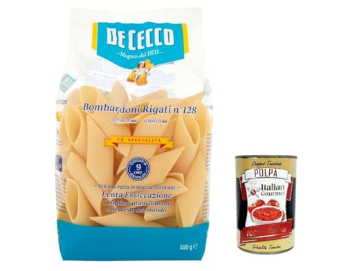 12x Pasta De Cecco 100% italienische Pasta, Bombardoni rigati n 128 Pasta 500 g + Italian Gourmet polpa 400g von Italian Gourmet E.R.