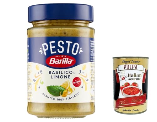 12x Pesto Basilico e Limone 190g | Glutenfreie Italienische Pasta-Sauce mit einer Note von Limone / Zitrone und Basilikum, Nudel-Soße, grünes Pesto + Italian Gourmet polpa 40g von Italian Gourmet E.R.