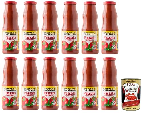 12x Pomilia Passata di Pomodoro,Tomatenpüree,100% italienische Tomaten,690g Glas + Italian Gourmet Polpa di Pomodoro 400g Dose von Italian Gourmet E.R.