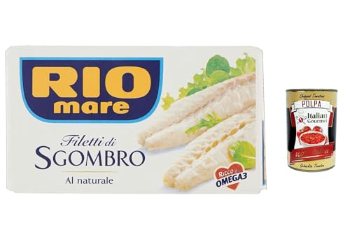 12x Rio Mare Filetti di Sgombro al Naturale, Makrelenfilets, Natürliche Makrele 125g + Italian Gourmet polpa 400g von Italian Gourmet E.R.