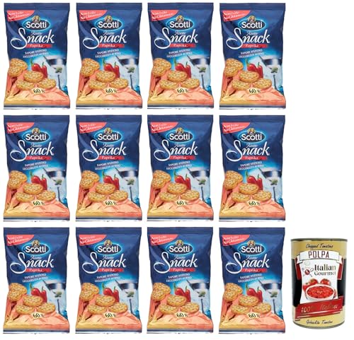 12x Riso Scotti Risette Paprika-Reis-Snack,Glutenfreie Bio Reiskuchen,Nicht Frittiert,Kein Glutamat 60g + Italian Gourmet Polpa di Pomodoro 400g Dose von Italian Gourmet E.R.