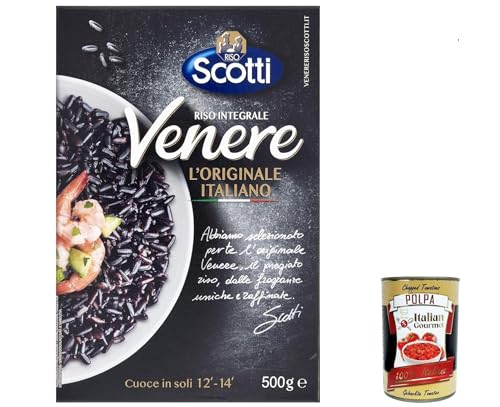 12x Riso Scotti Venere Integrale, Schwarzer Reis, gewachsen in Italien, Vollkorn, 500 g, reich an Ballaststoffen und Antioxidantien, vakuumverpackt + Italian Gourmet polpa 400g von Italian Gourmet E.R.