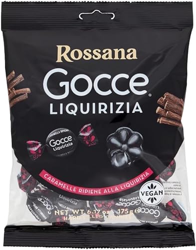 12x Rossana Fida LIQUORICE Drops, mit Lakritz gefüllte Bonbons, einzeln verpackt, glutenfrei, VEGAN, 175 g von Italian Gourmet E.R.