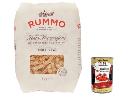 12x Rummo Fusilli N. 48 Hartweizengrieß Pasta Italienische Nudeln 1kg Packung + Italian Gourmet Polpa di Pomodoro 400g Dose von Italian Gourmet E.R.