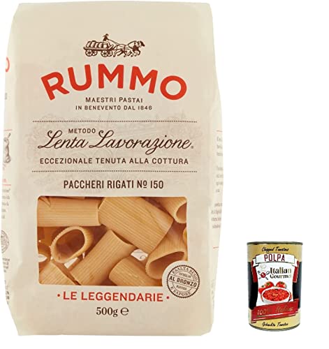 12x Rummo Paccheri Rigati N. 150 Pasta Lenta Lavorazione Teigwaren aus Hartweizengrieß Bronze-Zeichnung 500g + Italian Gourmet Polpa 400g von Italian Gourmet E.R.