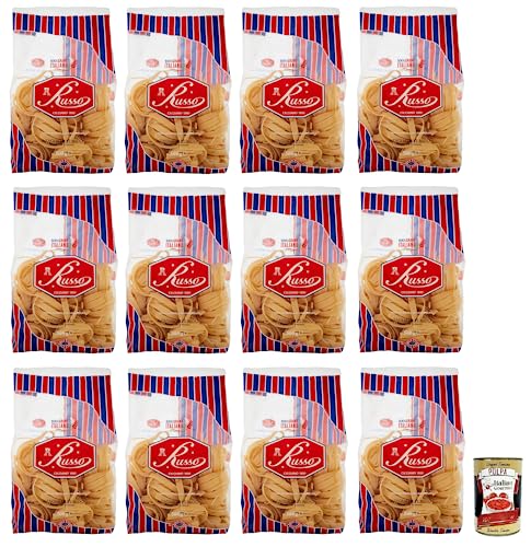 12x Russo Tagliatelle Nido N°111 Hartweizengrieß Pasta,100% Italienischer Weizen,500g-Packung + Italian Gourmet Polpa di Pomodoro 400g Dose von Italian Gourmet E.R.