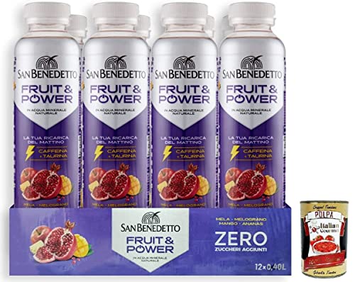 12x San Benedetto Fruit Power,Energiegetränk mit Apfel-, Granatapfel-, Mango- und Ananas Geschmack,Alkoholfreies Getränk,40cl Einweg-PET-Flasche + Italian Gourmet Polpa di Pomodoro 400g Dose von Italian Gourmet E.R.