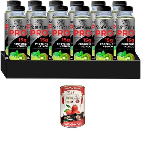 12x Sant'Anna PRO 0,33L Grüne Früchte + Minzgeschmack | Proteinreiches Getränk in Sant'Anna-Wasser+ Italian Gourmet pelati 400g von Italian Gourmet E.R.