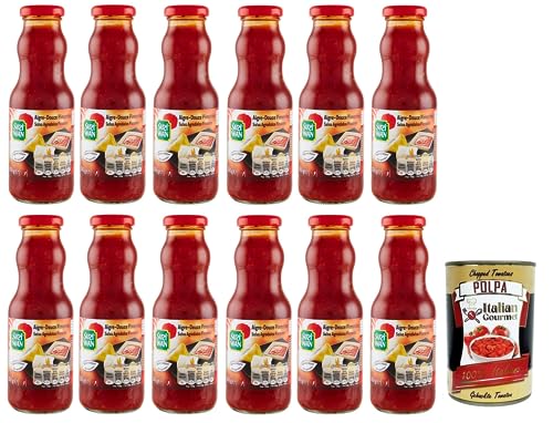 12x Suzi Wan Salsa Agrodolce Piccante,Scharfe süß-saure Soße,Ideal für Aperitifs,Glas 350g + Italian Gourmet Polpa di Pomodoro 400g Dose von Italian Gourmet E.R.