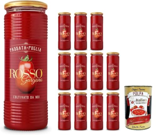 12x Tomatenpüree Di Puglia Rosso Gargano Traditional 12 Flaschen à 690 ml + Italian Gourmet polpa 400g von Italian Gourmet E.R.