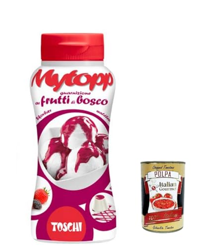 12x Toschi Topping Squeeze Frutti di bosco, BeerenTopping Sauce für Kaffee, Cocktails, Eisbecher, Porridge, Pfannkuchen und Gebäck 200gr + Italian Gourmet polpa 400g von Italian Gourmet E.R.