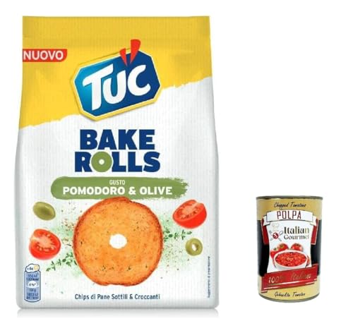 12x Tuc Bake Rolls, dünne und knusprige Brotchips mit Tomaten-Oliven-Geschmack 150 g + Italian gourmet polpa 400g von Italian Gourmet E.R.