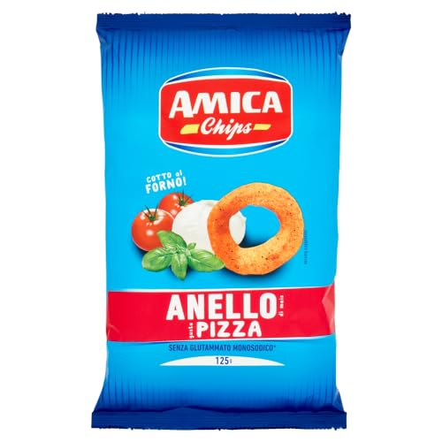 15x Amica Chips Anello Pizza Mais-Snacks mit Pizzageschmack Salziger Snack 125g Beutel von Italian Gourmet E.R.