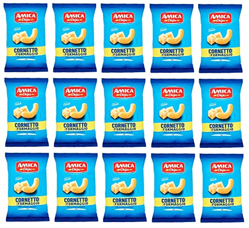 15x Amica Chips Cornetto al Formaggio Mais-Snacks mit Käsegeschmack Salziger Snack 125g Beutel von Italian Gourmet E.R.