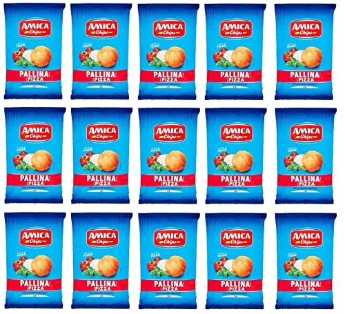 15x Amica Chips Pallina Pizza Mais-Snacks mit Pizzageschmack Salziger Snack 125g Beutel von Italian Gourmet E.R.