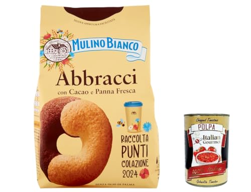 15x Mulino Bianco Abbracci Shortbread-Kekse mit Kakao und frischer Sahne, ohne Palmöl, geschmacksintensives Frühstück, 350 g + Italian gourmet polpa 400g von Italian Gourmet E.R.