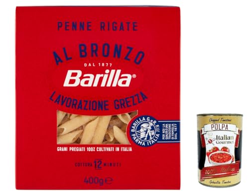 20x Barilla Penne Rigate al Bronzo Bronze Gezogene Pasta 400g Rohe Verarbeitungsmethode + Italian Gourmet polpa 400g von Italian Gourmet E.R.