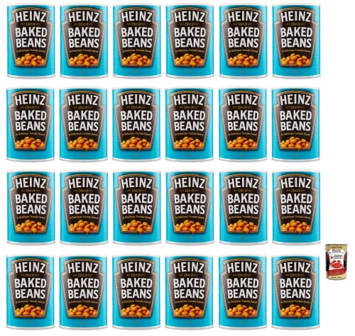 24x Heinz Baked Beans Weiße Bohnen in Tomatensauce,reich an Ballaststoffen, reich an Eiweiß und wenig Fett,415g Dose + Italian Gourmet Polpa di Pomodoro 400g Dose von Italian Gourmet E.R.