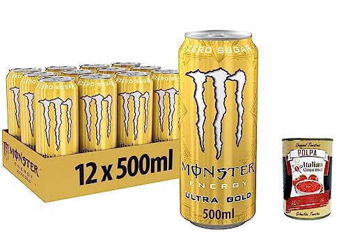 24x Monster Energy Ultra Gold - koffeinhaltiger Energy Drink mit fruchtigem Ananas-Geschmack - ohne Zucker und ohne Kalorien 500ml + Italian Gourmet polpa 400g von Italian Gourmet E.R.