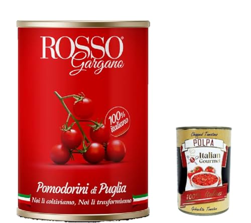 24x Rosso Gargano Pomodorini di Puglia, Kirschtomaten Tomaten sauce 100% Italienisch 400g in dose + Italian Gourmet polpa 400g von Italian Gourmet E.R.