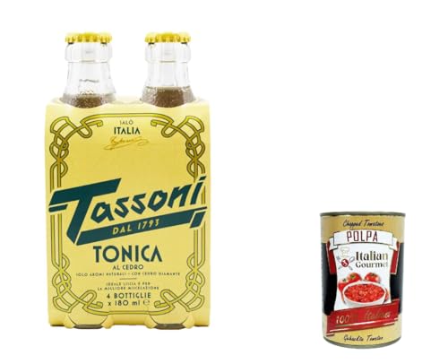 24x Tassoni, Tonica al cedro, Erfrischendes italienisches Alkoholfreies Getränk 18cl, Einweg-Glasflasche + Italian Gourmet polpa 400g von Italian Gourmet E.R.