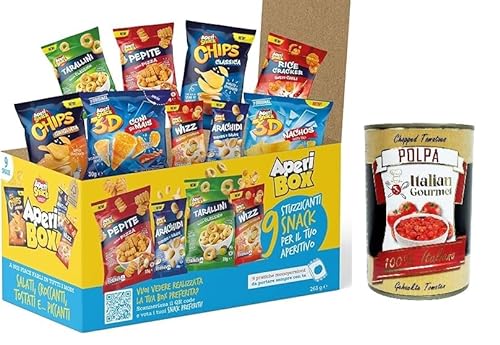 3x APERIBOX 9 - 263 g Schachtel Chips und herzhafte Snacks 9 Stück Geschenkidee 2023 + Italian Gourmet polpa 400g von Italian Gourmet E.R.