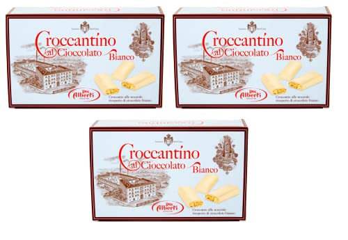 3x Alberti Strega Croccantino al Cioccolato Bianco Croccante alle nocciole ricoperto di cioccolato bianco Knusprig mit Haselnüssen mit weißer Schokolade überzogen 300g Glutenfrei von Italian Gourmet E.R.