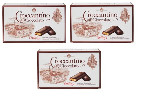 3x Alberti Strega Croccantino al Cioccolato Croccante alle nocciole ricoperto di cioccolato fondente Knusprig mit Haselnüssen mit dunkler Schokolade überzogen 300g Glutenfrei von Italian Gourmet E.R.