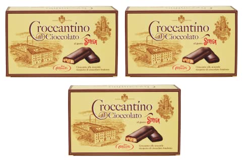 3x Alberti Strega Croccantino al Cioccolato Strega Croccante alle nocciole ricoperto di cioccolato fondente Knusprig mit Haselnüssen mit dunkler Schokolade überzogen 300g Glutenfrei von Italian Gourmet E.R.