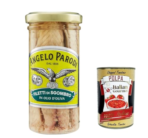 3x Angelo Parodi Filetti Di Sgombro In Olio D'oliva in vetro , Makrele Filets in Olivenöl in Glas 150 g + Itlaian Gourmet polpa 400g von Italian Gourmet E.R.