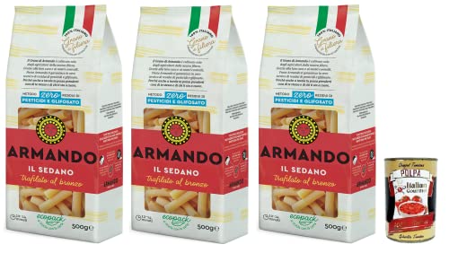 3x Armando Il Sedano,Bronzegezogene Nudeln,100% Italienische Pasta 500g + Italian Gourmet Polpa di Pomodoro 400g Dose von Italian Gourmet E.R.