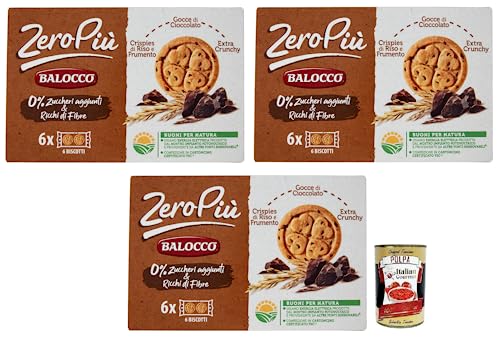 3x Balocco Zero Più Biscotti Ohne Zuckerzusatz,Kekse mit Reis- und Weizencrispies,Schokoladentropfen und Extra Crunchy 210g + Italian Gourmet Polpa di Pomodoro 400g Dose von Italian Gourmet E.R.