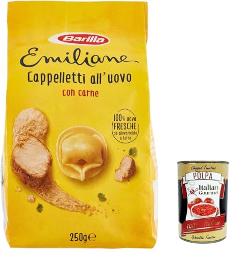 3x Pasta Le Emiliane Cappelletti alla Carne, Pasta -Eiernudeln mit 100% frischen italienischen Eiern, ideal in Brühe oder Sauce, 250 g + italian Gourmet polpa 400g von Italian Gourmet E.R.