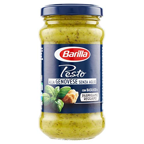 3x Barilla Pesto alla Genovese Senza Aglio,Pesto mit Frischem Basilikum, ohne Knoblauch Glutenfrei 190g Glas + Italian Gourmet Polpa di Pomodoro 400g Dose von Barilla