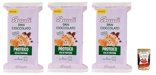 Bauli Pan Cioccolato Proteico, 12% Protein kuchen süße Snacks brioche, Brot mit Schokoladenchips 3x 242g + Italian gourmet polpa 400g von Italian Gourmet E.R.