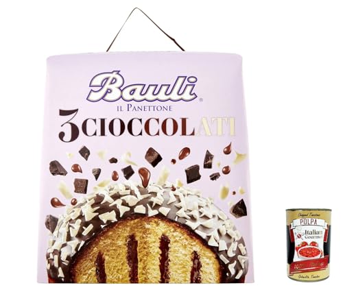 3x Bauli Panettone 3 Cioccolati mit Milchschokolade Creme 750g Italienisches Backprodukt Kuchen mit Schokolade bedeckt ohne Rosinen und ohne kandierte Früchte Weihnachtstradition von Italian Gourmet E.R.