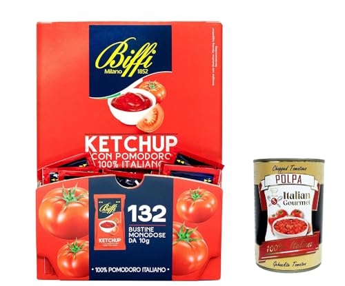 3x Biffi 132 Ketchup Sauce 10g Ideal for Chips Buns Hamburger Sandwiches + Italian Gourmet polpa 400g von Italian Gourmet E.R.