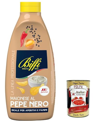 3x Biffi linea professionale, Maionese al Pepe nero , schwarze Pfeffer mayonnaise mayo maionnaise sauce squeeze 900g + Italian Gourmet polpa 400g von Italian Gourmet E.R.