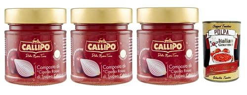 3x Callipo Composta Di Cipolla Rossa Di Tropea Calabria I.G.P.,Kompott aus Roten Zwiebeln aus Tropea Kalabrien,Glas 300g + Italian Gourmet Polpa di Pomodoro 400g Dose von Italian Gourmet E.R.