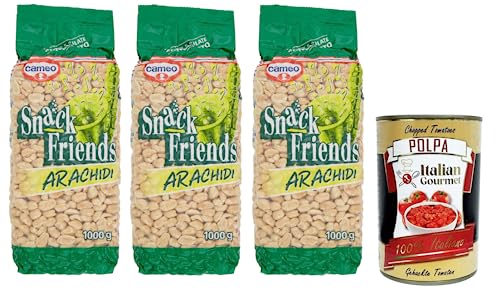 3x Cameo Snack Friends Arachidi,Geröstete und Gesalzene Erdnüsse Vakuumverpackungen 1Kg + Italian Gourmet Polpa di Pomodoro 400g Dose von Italian Gourmet E.R.