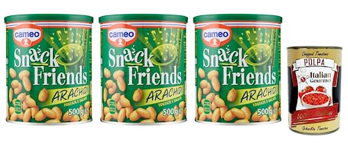 3x Cameo Snack Friends Arachidi,Geröstete und Gesalzene Erdnüsse im Dose, 500g + Italian Gourmet Polpa di Pomodoro 400g Dose von Italian Gourmet E.R.