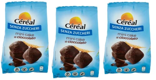 3x Céréal Mini Cake al Cioccolato Süßer Snack Mini-Schokoladenkuchen ohne Zucker 196g Beutel von Italian Gourmet E.R.