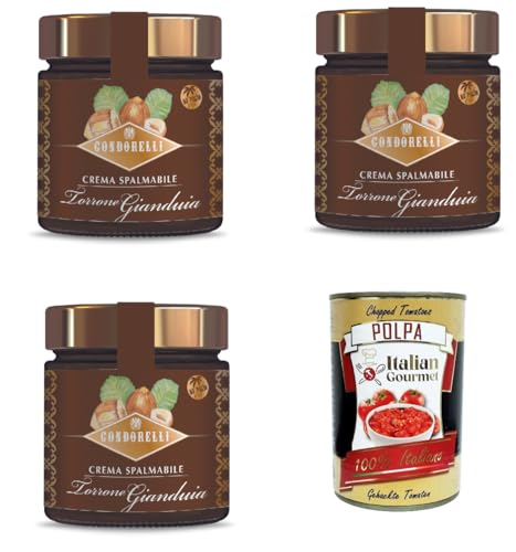 3x Condorelli crema di torrone gianduia spalmabile, streichfähige Gianduia-Nougat-Creme 190g + Italian gourmet polpa 400g von Italian Gourmet E.R.